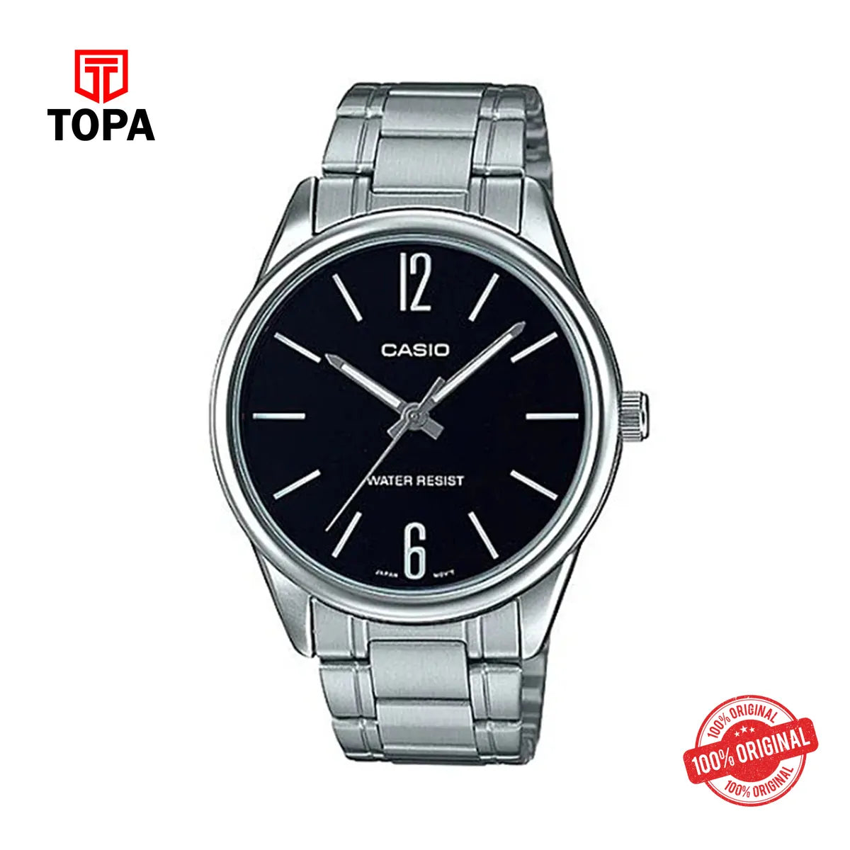Casio MTP-V005D-1B Black Dial Stainless Steel Watch - Topa