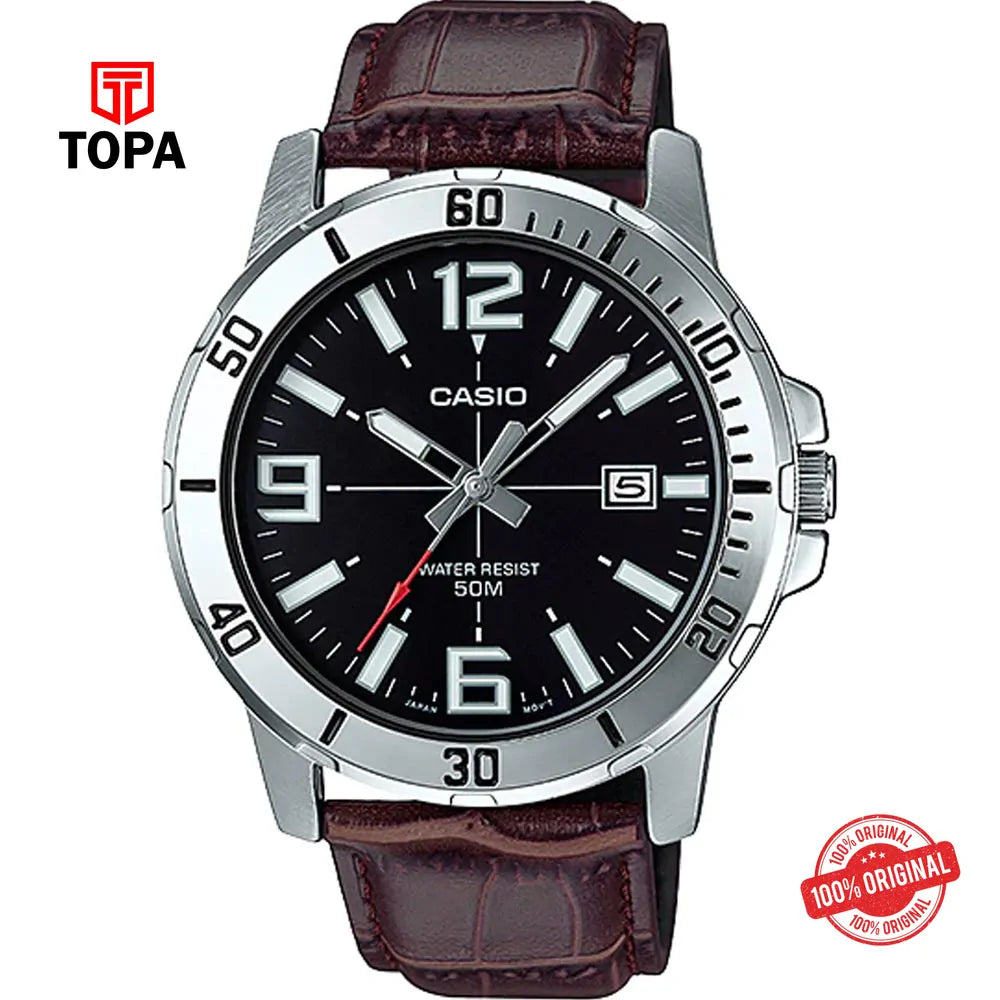 Casio MTP-VD01L-1B Leather Strap Men's Watch - Topa