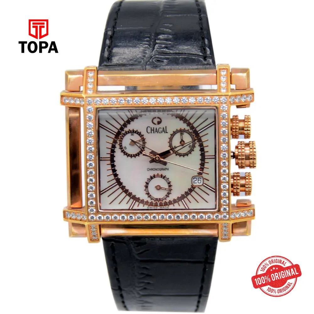 Chagal QX7549 Pre-Owned Chronograph Leather Band Unisex Watch - Topa