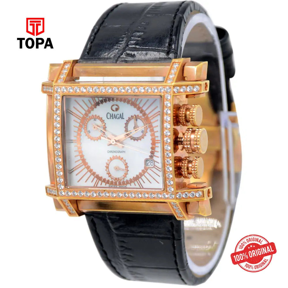 Chagal QX7549 Pre-Owned Chronograph Leather Band Unisex Watch - Topa