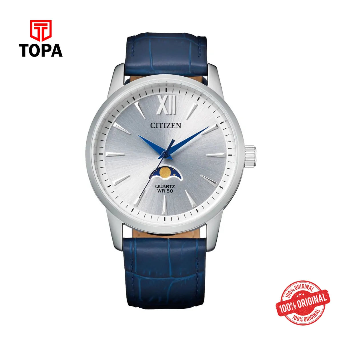 Citizen AK5000-03A White Dial Leather Strap Watch - Topa