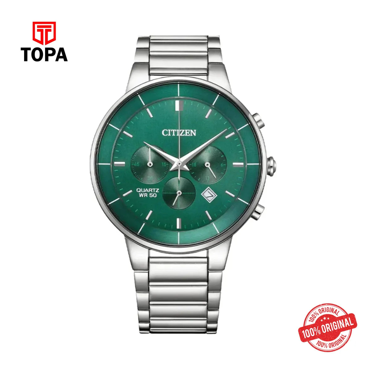 Citizen AN8220-52X Green Dial Stainless Steel Chronograph Watch - Topa
