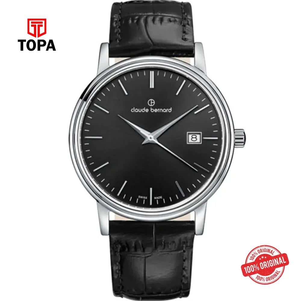 Claude Bernard 53009-3-NIN Leather Band Men Watch - Topa