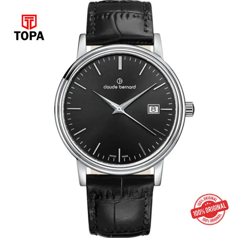 Claude Bernard 53009-3-NIN Leather Band Men Watch - Topa