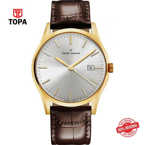 Claude Bernard 53009-37J-AID Leather Band Men Watch - Topa