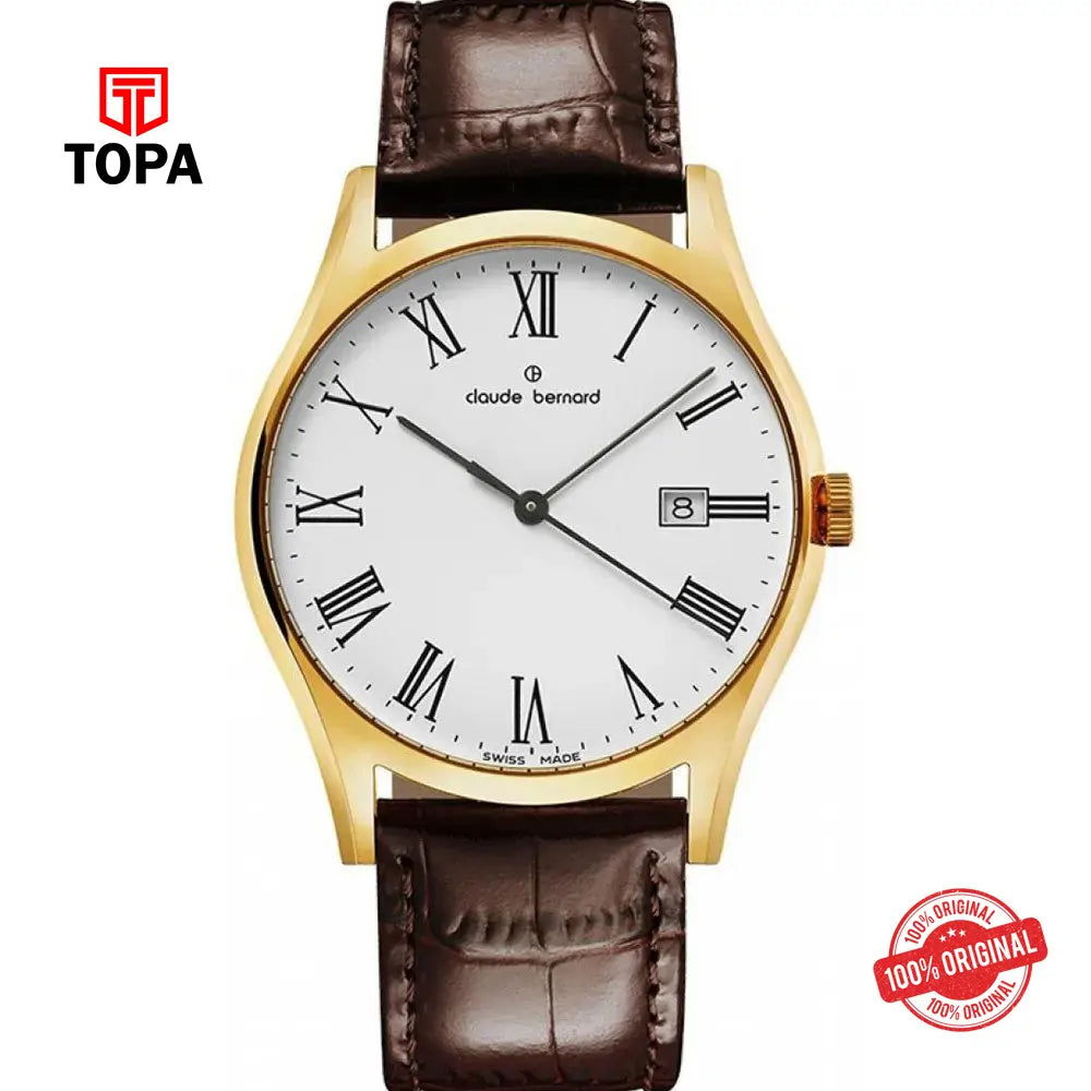 Claude Bernard 53009-37J-BR Leather Band Men Watch - Topa