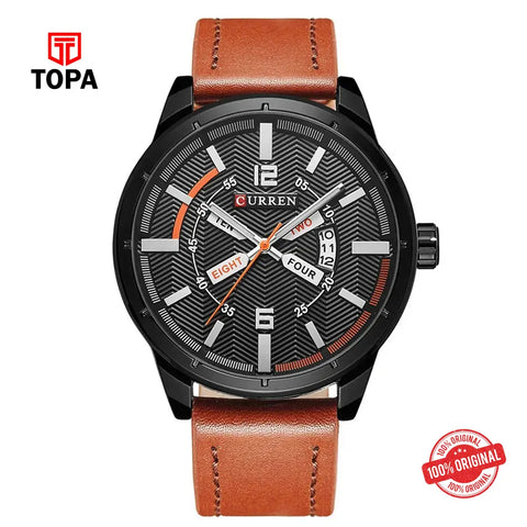 Curren 8211-BLK-BRN Leather Band Men Watch - Topa