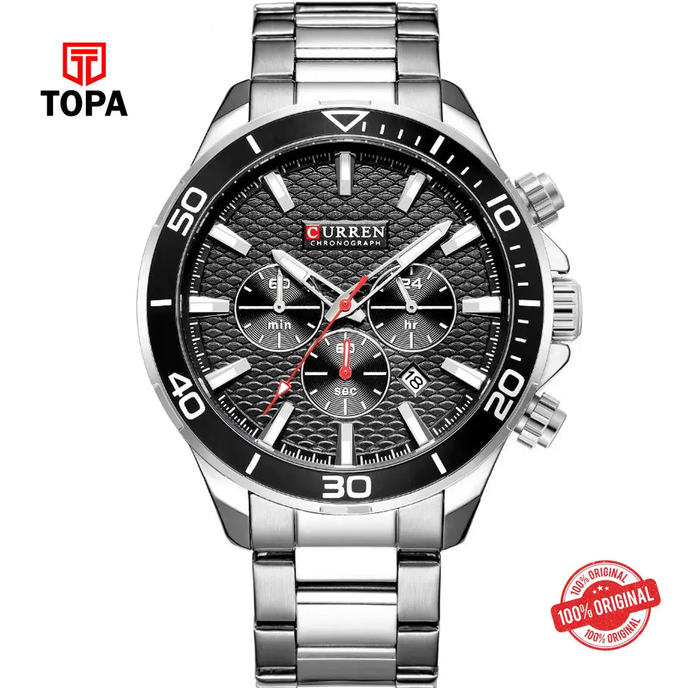 Curren 8309-CH-BLK Metal Band Men Watch - Topa
