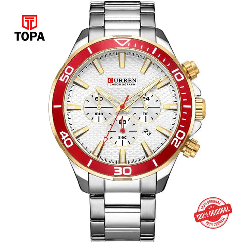 Curren 8309-CH-WHT Metal Band Men Watch - Topa