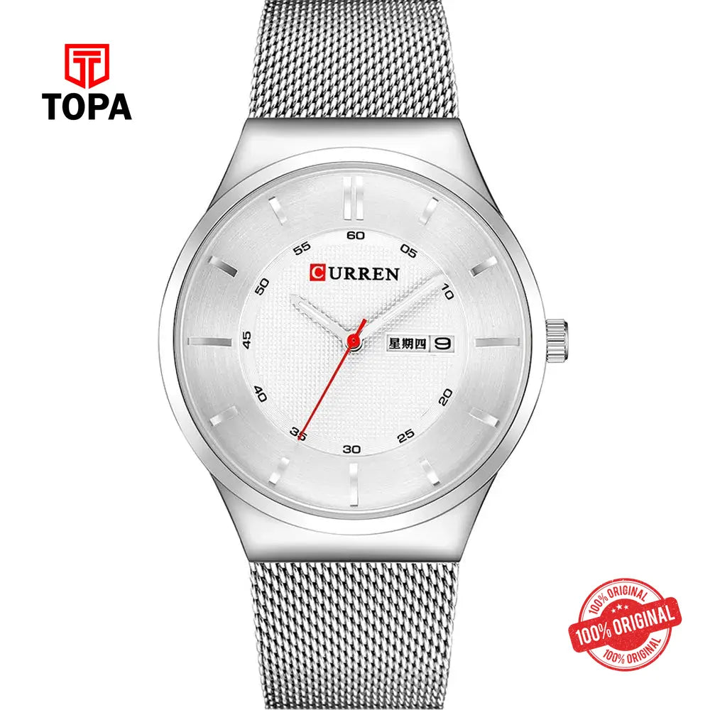 Curren 8311-CH-WHT Mesh Band Men Watch - Topa