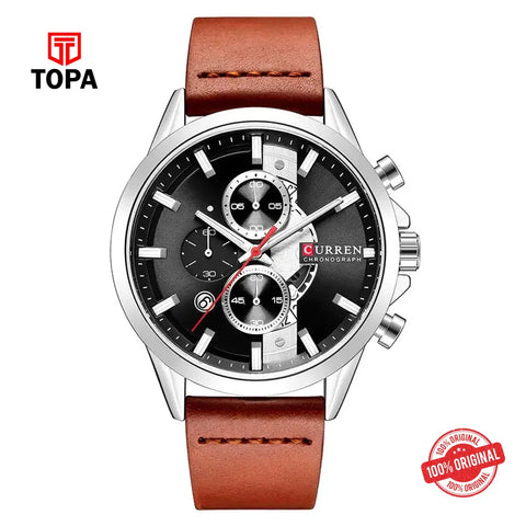 Curren 8325-SLVBLK-BRN Leather Band Men Watch - Topa