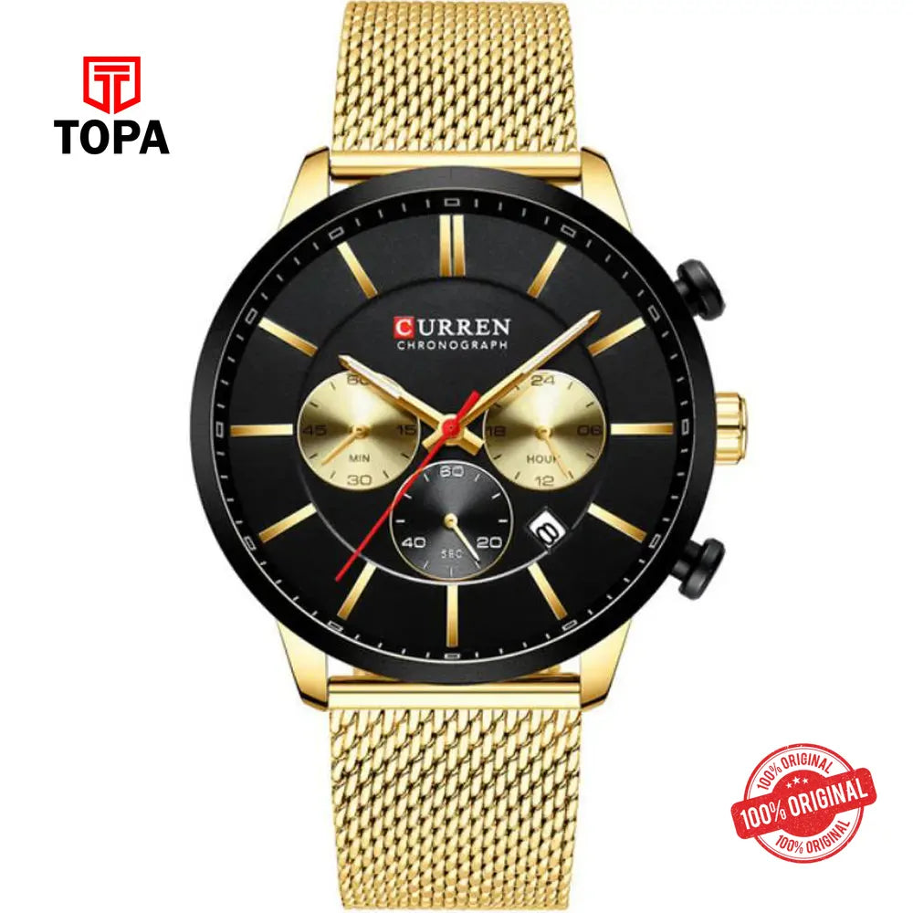Curren 8340-GLD-BLK Mesh Band Men Watch - Topa