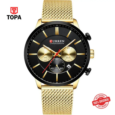 Curren 8340-GLD-BLK Mesh Band Men Watch - Topa