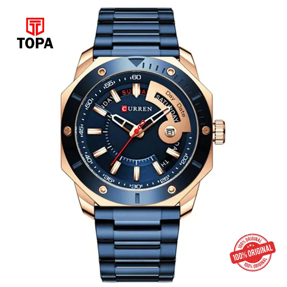 Curren 8344-RSBLU-BLU Metal Band Men Watch - Topa
