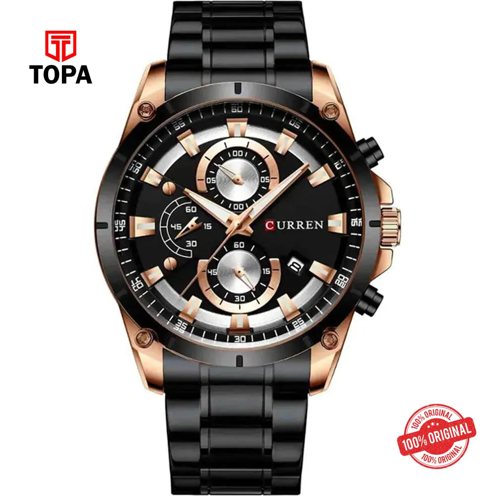 Curren 8360-RSBLK-BLK Metal Band Men Watch - Topa