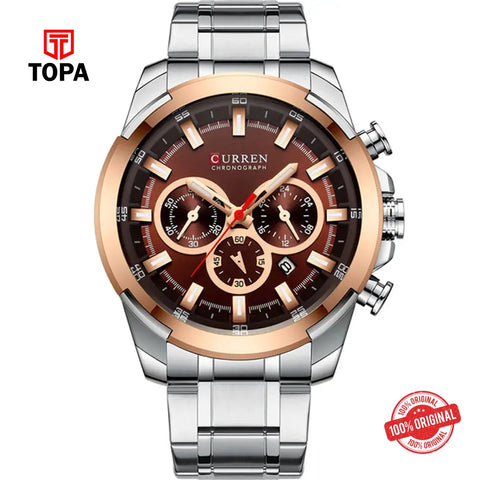 Curren 8361-TTCH-BRN Metal Band Men Watch - Topa