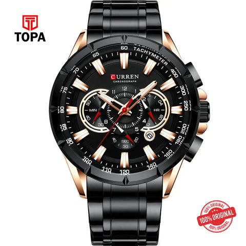Curren 8363-RSBLK-BLK Metal Band Men Watch - Topa