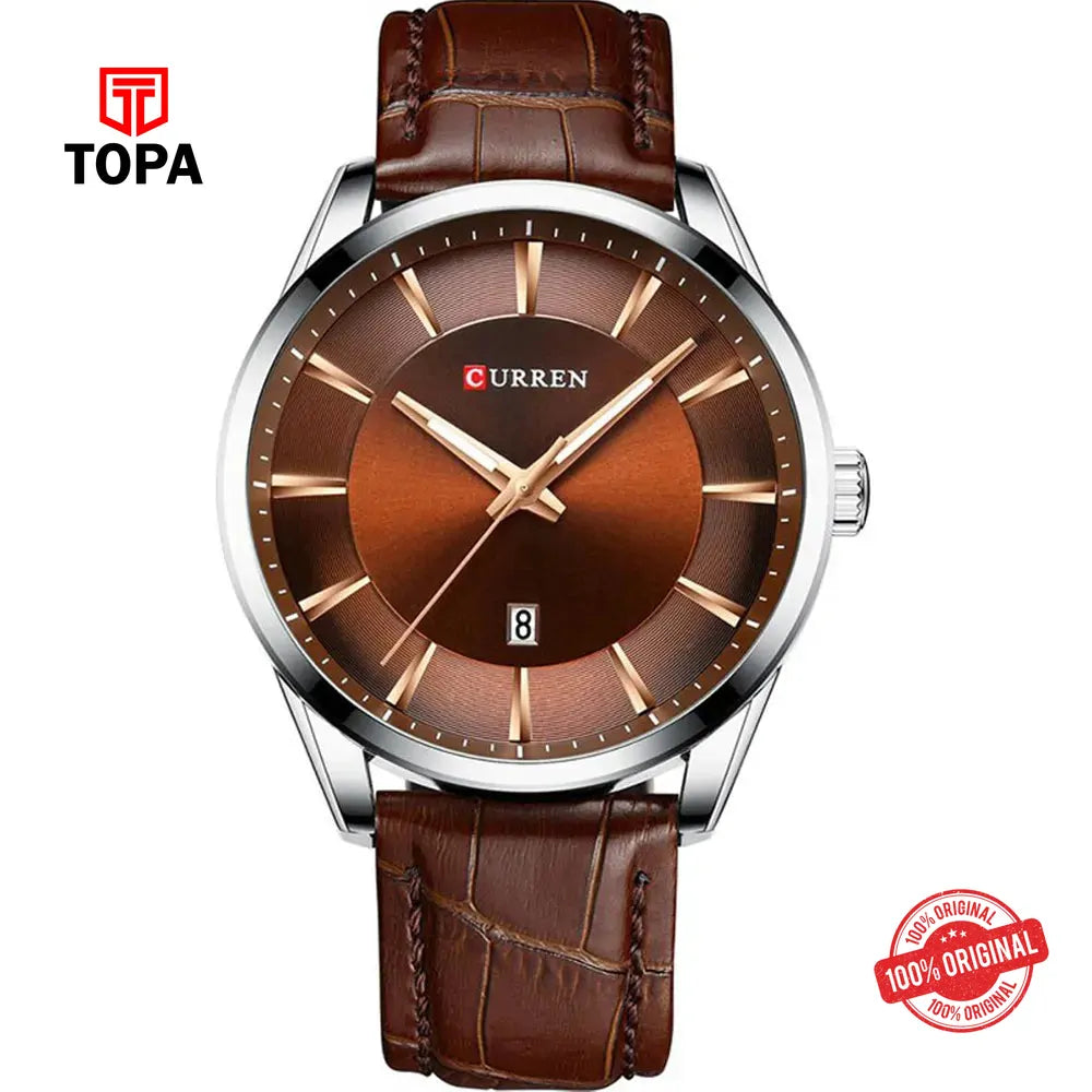 Curren 8365-CH-BRN Leather Band Men Watch - Topa