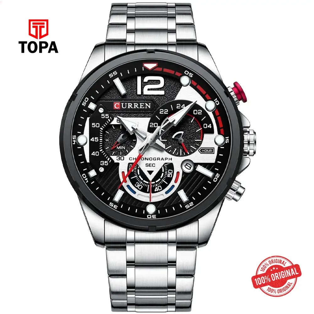 Curren 8395-CH-BLK Metal Band Men Watch - Topa