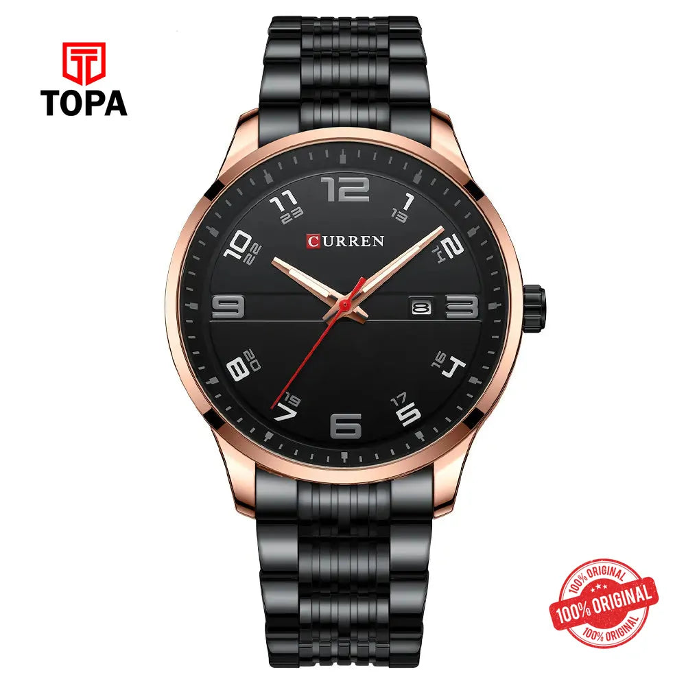 Curren 8411-ROSE-BLK Metal Band Men Watch - Topa