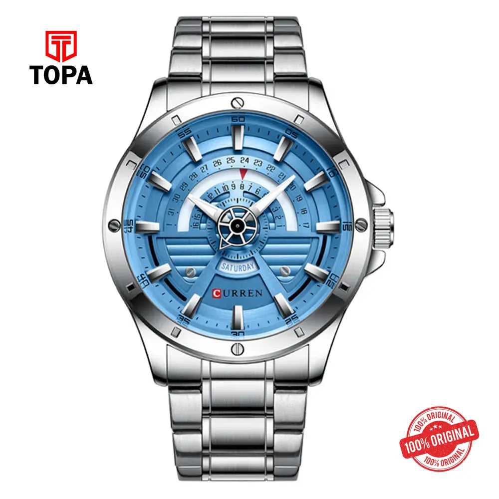 Curren 8423-SLV-SKYBLU Metal Band Men Watch - Topa