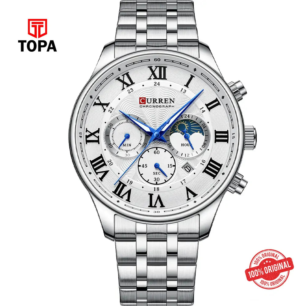 Curren 8427-CH-WHT Metal Band Men Watch - Topa