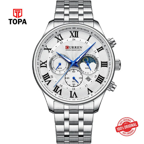 Curren 8427-CH-WHT Metal Band Men Watch - Topa