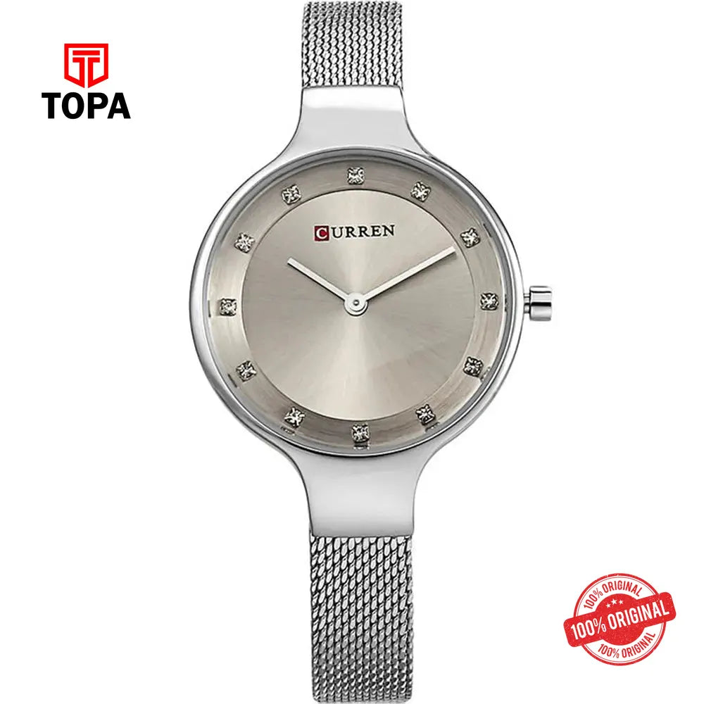 Curren 9008-CH-GRY Mesh Band Women Watch - Topa