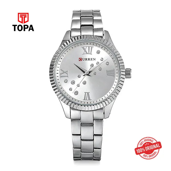 Curren 9009L-CH-WHT Metal Band Women Watch - Topa