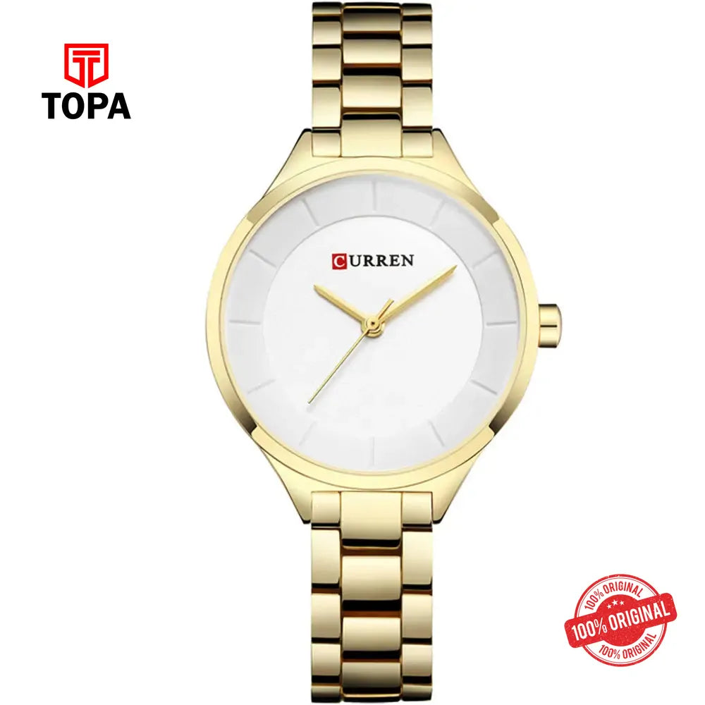 Curren 9015-GLD-WHT Metal Band Women Watch - Topa