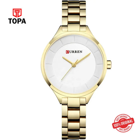 Curren 9015-GLD-WHT Metal Band Women Watch - Topa