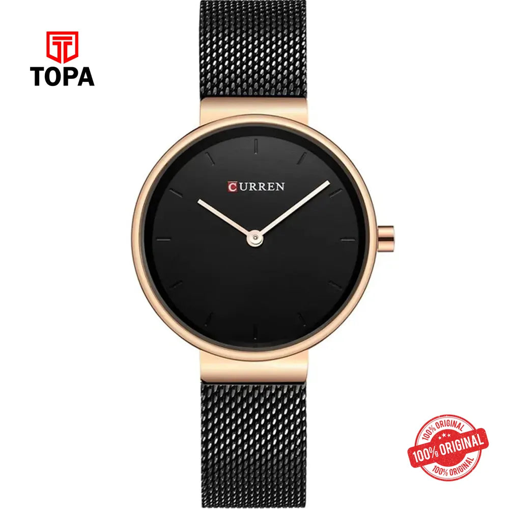 Curren 9016-RS-BLK-BLK Mesh Band Women Watch - Topa
