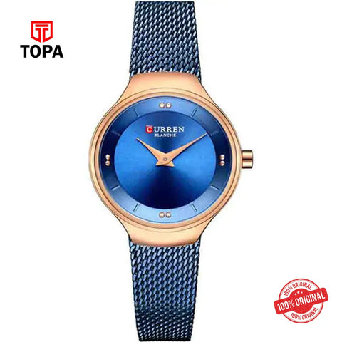 Curren 9028-RSBLU-BLU Mesh Band Women Watch - Topa