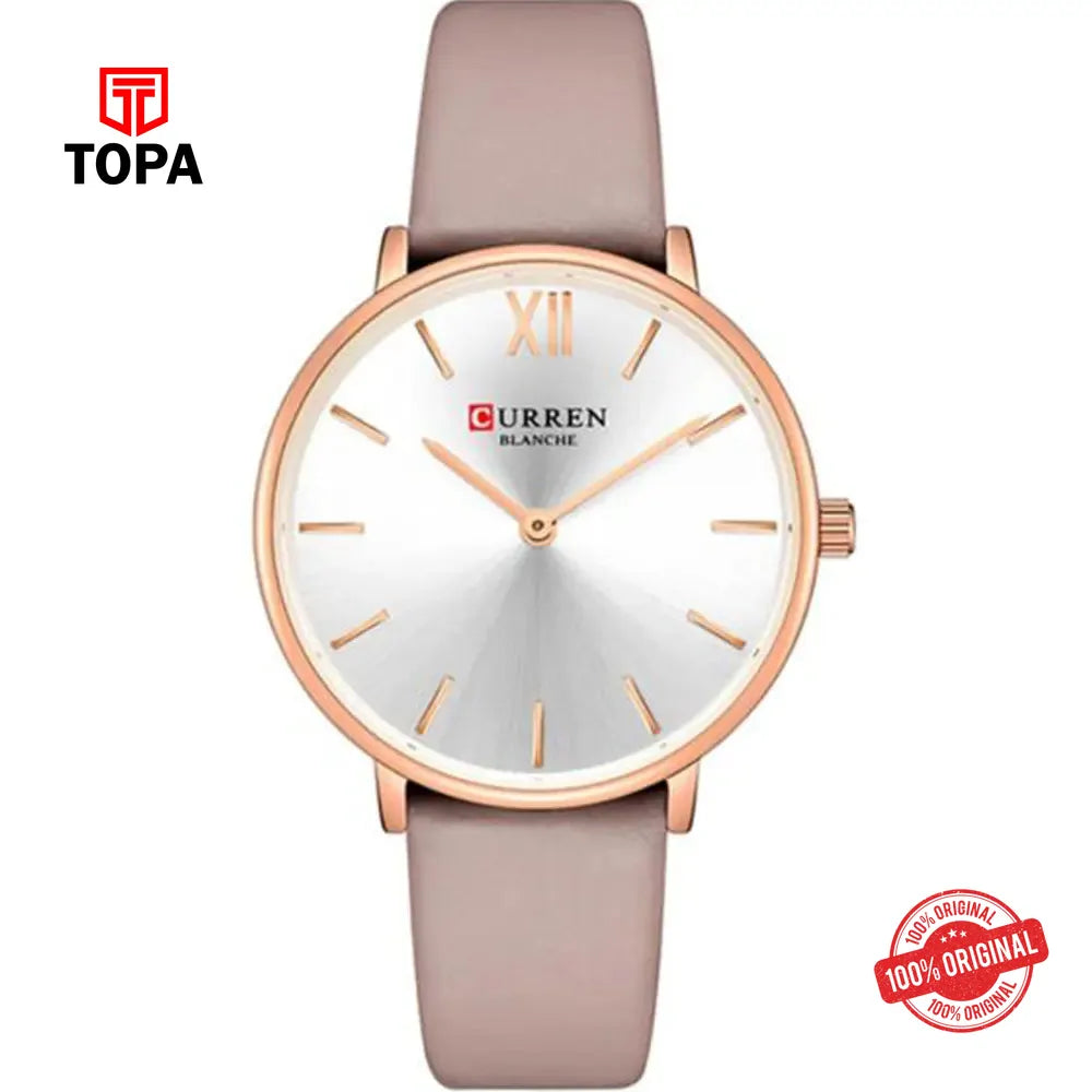 Curren 9040-RSCRM-WHT Leather Band Women Watch - Topa