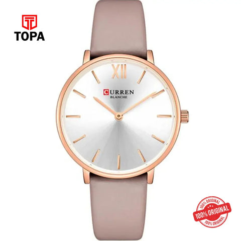 Curren 9040-RSCRM-WHT Leather Band Women Watch - Topa