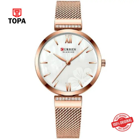 Curren 9067-RG-WHT Mesh Band Women Watch - Topa
