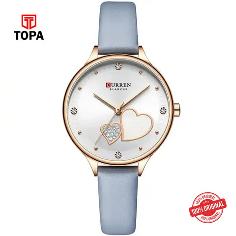 Curren 9077-RSWHT-GRY Leather Band Women Watch - Topa