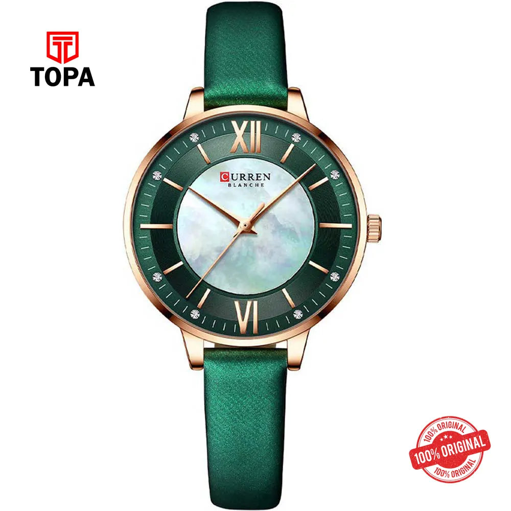 Curren 9080L-RG-GRN Leather Strap Woman Watch - Topa