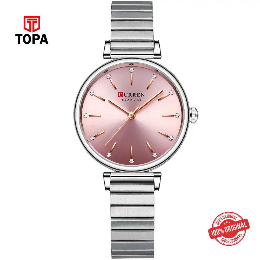 Curren 9081-SLV-PNK Mesh Band Women Watch - Topa