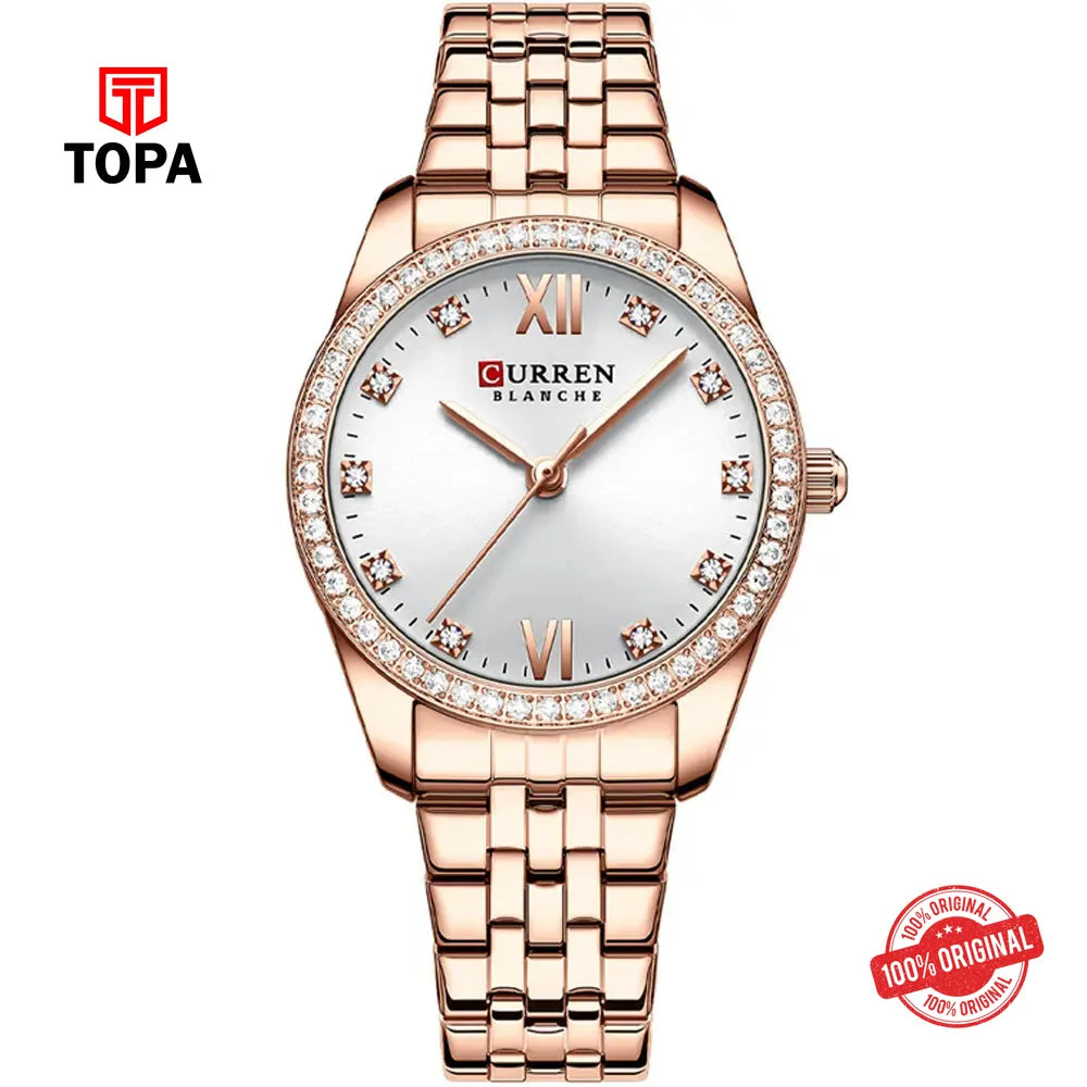 Curren 9086L-RG-WHT Metal Band Women Watch - Topa