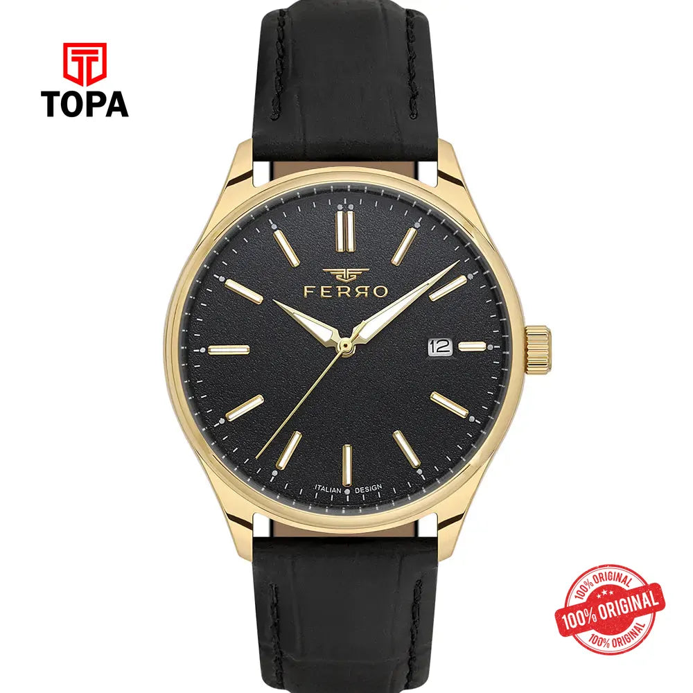 Ferro FM40163B-N Leather Band Men Watch - Topa
