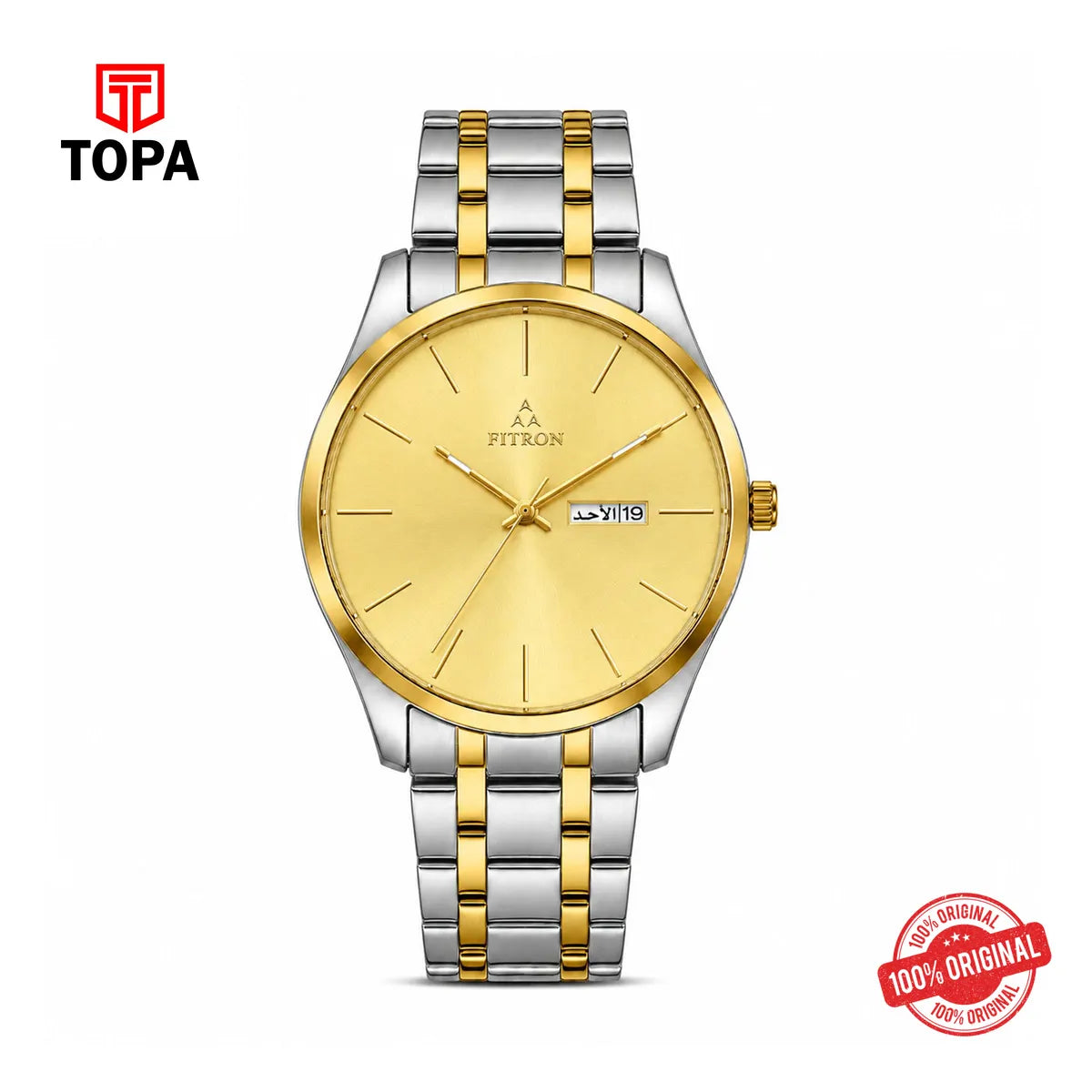 Fitron 9326M Gold Dial Two Tone Stainless Steel Watch - Topa