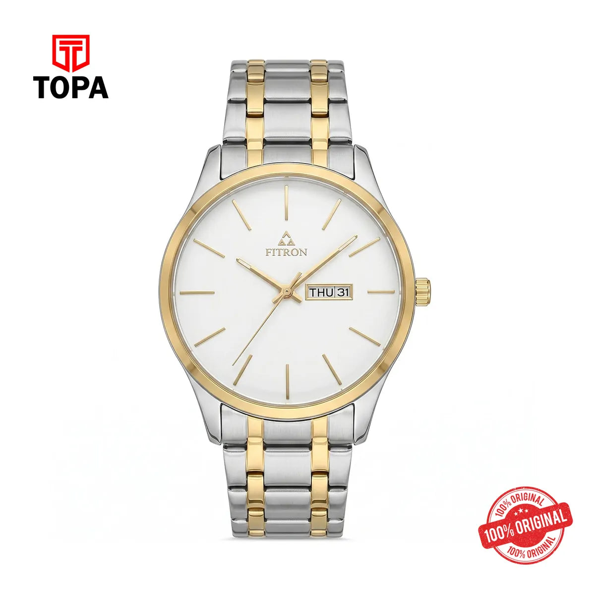 Fitron 9326M White Dial Two Tone Stainless Steel Watch - Topa
