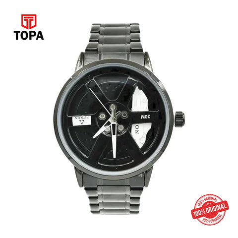 Fitron 9865M Men’s Analog Sports Watch – Black Steel with White Accents - Topa