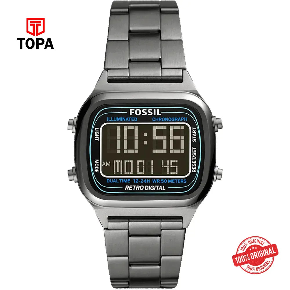 Fossil FS-5846 Retro Digital Metal Band Men Watch - Topa