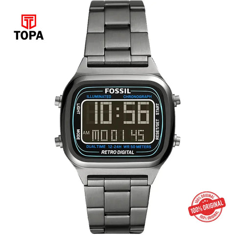 Fossil FS-5846 Retro Digital Metal Band Men Watch - Topa