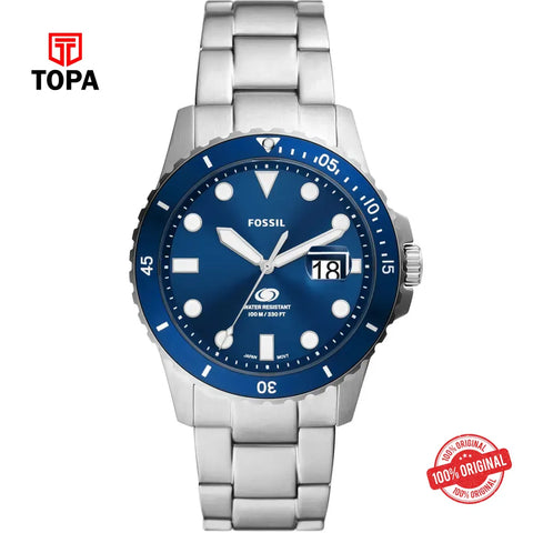 Fossil FS-6029 Blue Dive Metal Band Men Watch - Topa