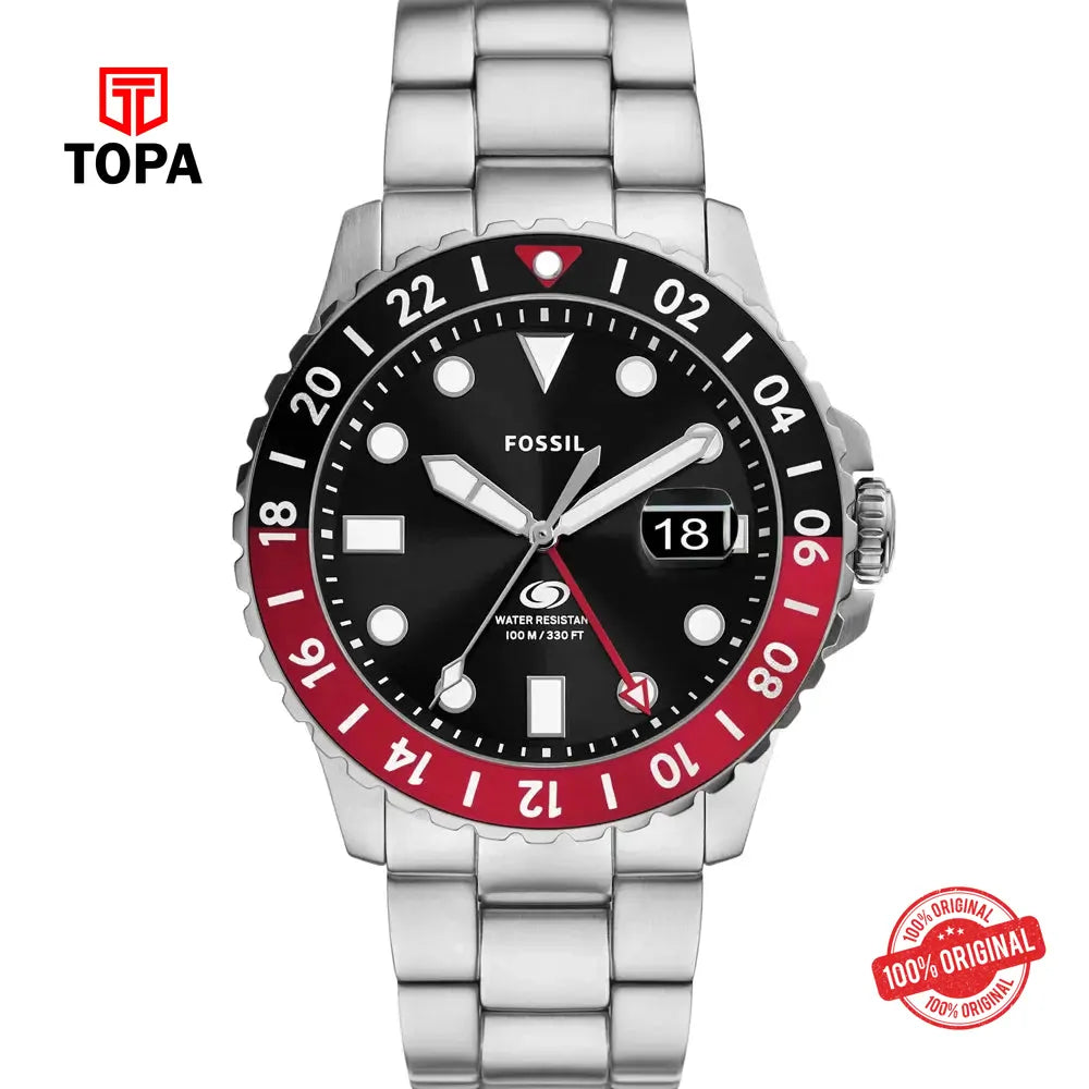 Fossil FS-6092 Blue GMT Metal Band Men Watch - Topa