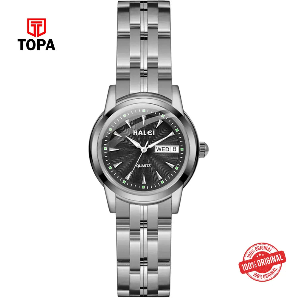 Halei 348L-CH-BLK Metal Band Women Watch - Topa