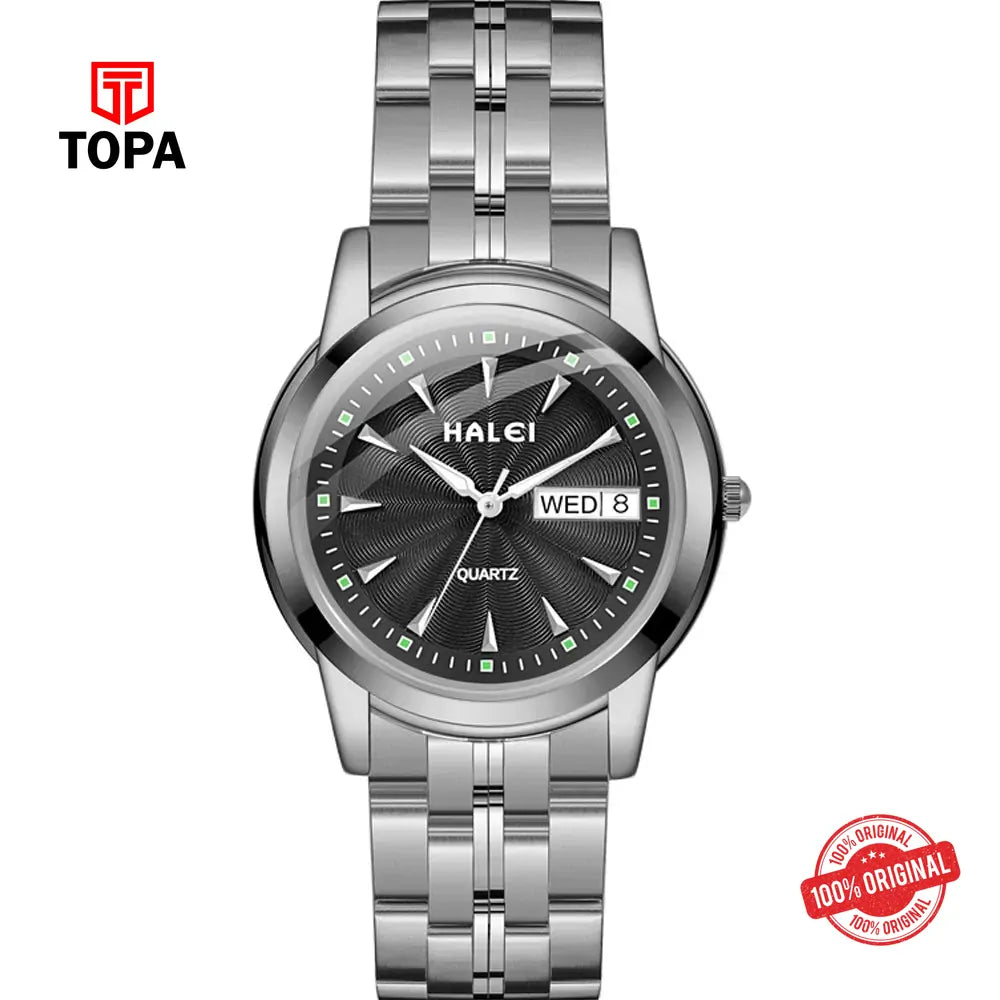 Halei 348M-CH-BLK Metal Band Men Watch - Topa